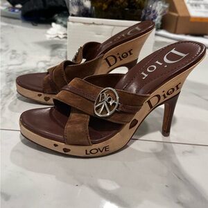 Dior Peace Wooden Heels Size 38.5 Designed by John Galliano
